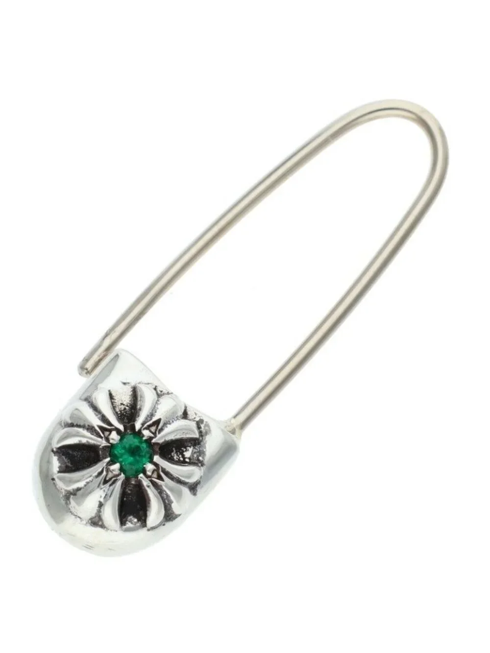 Chrome Hearts ER Safety Pin Emrld Pin 1 Emerald Silver Earrings